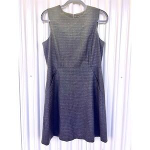 Theory Charcoal Grey wool Plaid Sheath Dress Size‎ 10 Sleeveless Business Casual